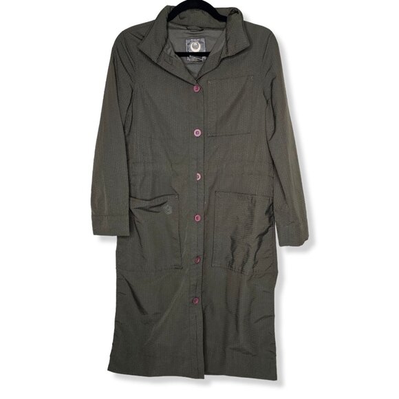 Stussy Size Small Green Nylon Ripstop Long Trench Coat Street Wear Gorpcore - Picture 1 of 10